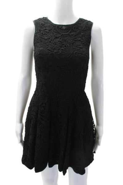 Cynthia Rowley Women's Sleeveless Round Neck Flare Lace Mini Dress Black Size 0