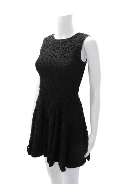 Cynthia Rowley Women's Sleeveless Round Neck Flare Lace Mini Dress Black Size 0
