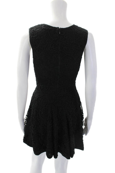 Cynthia Rowley Women's Sleeveless Round Neck Flare Lace Mini Dress Black Size 0