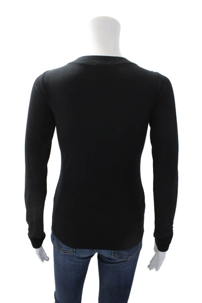 Etro Women's V-Neck Long Sleeves Bead Embellish Basic T-Shirt Black Size 42