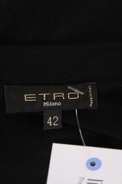 Etro Women's V-Neck Long Sleeves Bead Embellish Basic T-Shirt Black Size 42