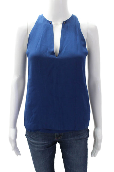 ALC Women's V-Neck Sleeveless Embelish Lined Basic Tank Top Blue Size 0