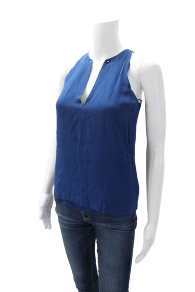ALC Women's V-Neck Sleeveless Embelish Lined Basic Tank Top Blue Size 0