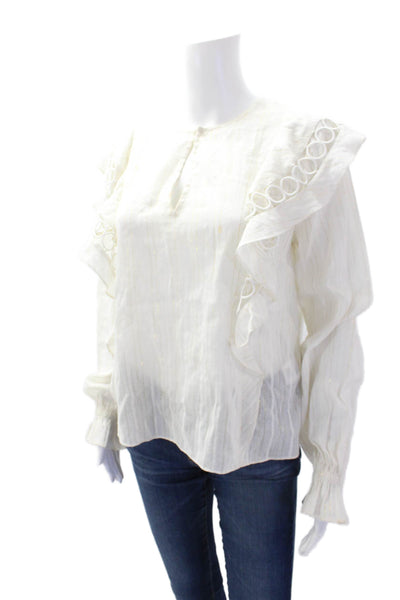 Rachel Zoe Women's Long Sleeves Ruffle Sparkle Blouse Beige Striped Sze S