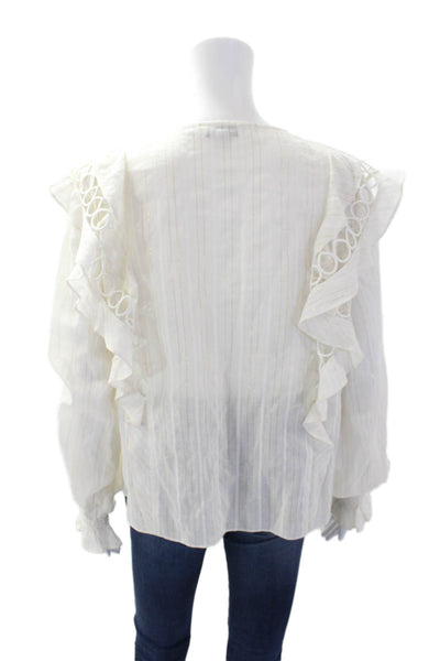 Rachel Zoe Women's Long Sleeves Ruffle Sparkle Blouse Beige Striped Sze S