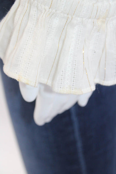 Rachel Zoe Women's Long Sleeves Ruffle Sparkle Blouse Beige Striped Sze S