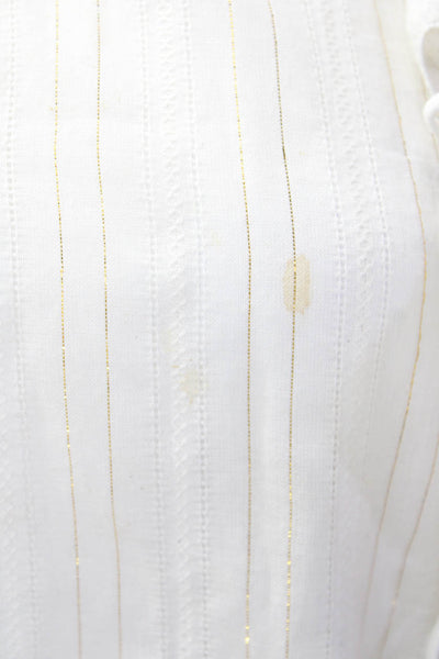 Rachel Zoe Women's Long Sleeves Ruffle Sparkle Blouse Beige Striped Sze S