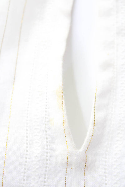 Rachel Zoe Women's Long Sleeves Ruffle Sparkle Blouse Beige Striped Sze S