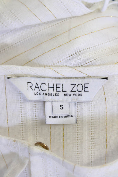 Rachel Zoe Women's Long Sleeves Ruffle Sparkle Blouse Beige Striped Sze S