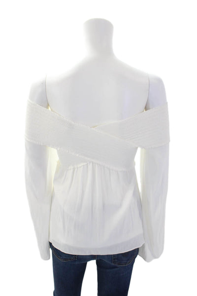 Ramy Brook Women's V-Neck Long Sleeves Smocked Blouse Cream Size XS