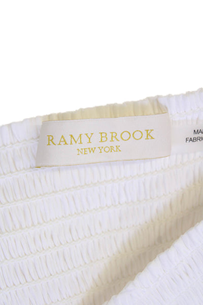 Ramy Brook Women's V-Neck Long Sleeves Smocked Blouse Cream Size XS