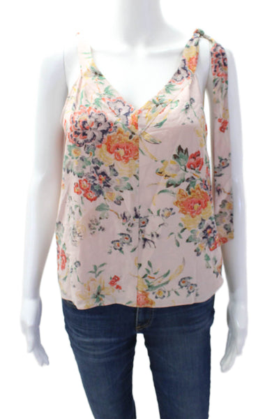 Rebecca Taylor Women's V-Neck Sleeveles Silk Tank Top Pink Floral Size 4