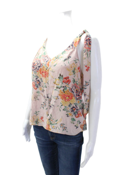 Rebecca Taylor Women's V-Neck Sleeveles Silk Tank Top Pink Floral Size 4