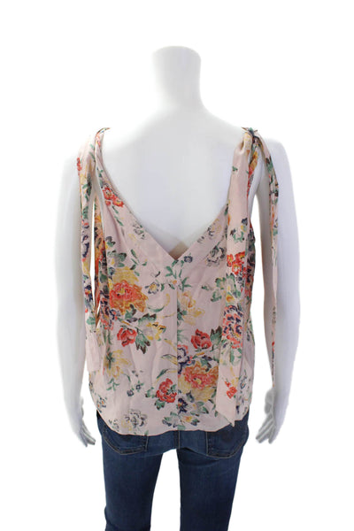 Rebecca Taylor Women's V-Neck Sleeveles Silk Tank Top Pink Floral Size 4