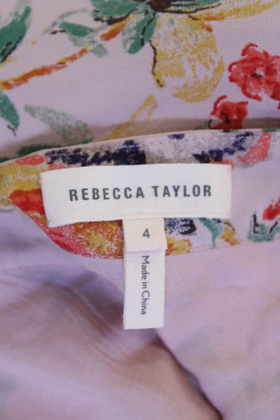 Rebecca Taylor Women's V-Neck Sleeveles Silk Tank Top Pink Floral Size 4