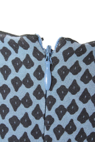 Derek Lam Women's V-Neck Long Sleeves Silk Printed Blouse Blue Black Size 0