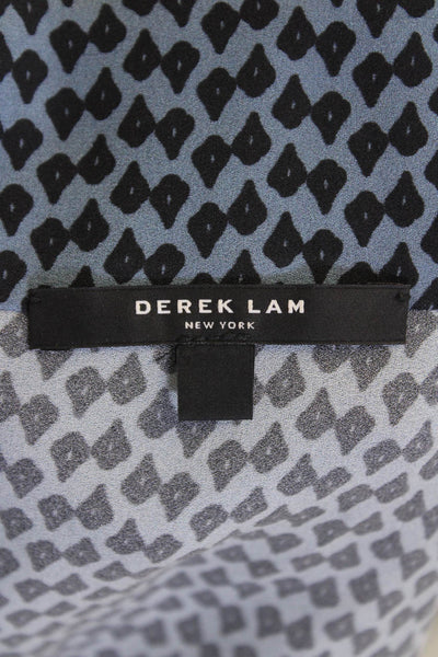 Derek Lam Women's V-Neck Long Sleeves Silk Printed Blouse Blue Black Size 0