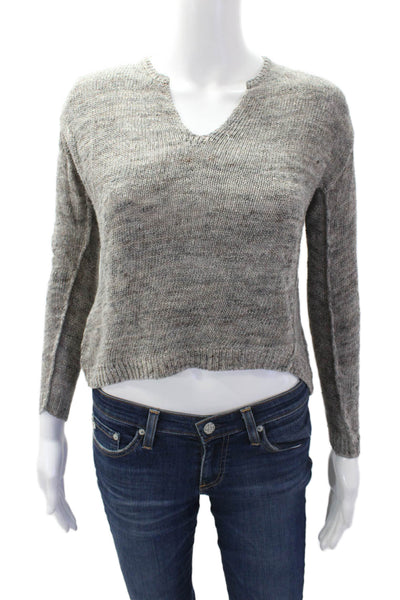 Vince Women's V-Neck Long Sleeves Pullover Cropped Sweater Gray Size XS