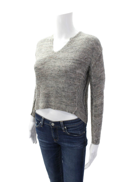 Vince Women's V-Neck Long Sleeves Pullover Cropped Sweater Gray Size XS