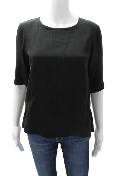 Cynthia Rowley Womens Silk 3/4 Sleeves Pullover Blouse Jet Black Size Small