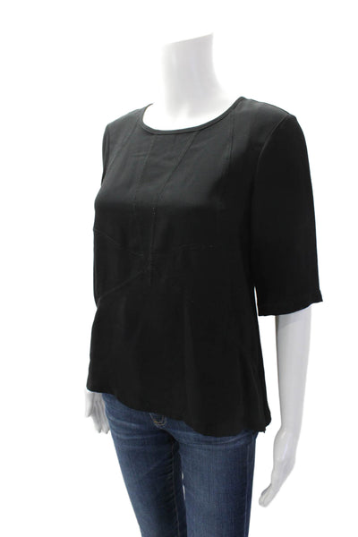 Cynthia Rowley Womens Silk 3/4 Sleeves Pullover Blouse Jet Black Size Small