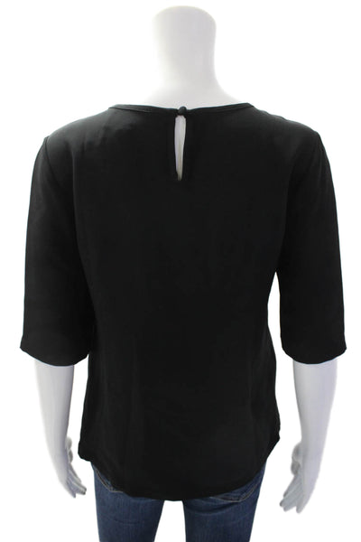 Cynthia Rowley Womens Silk 3/4 Sleeves Pullover Blouse Jet Black Size Small