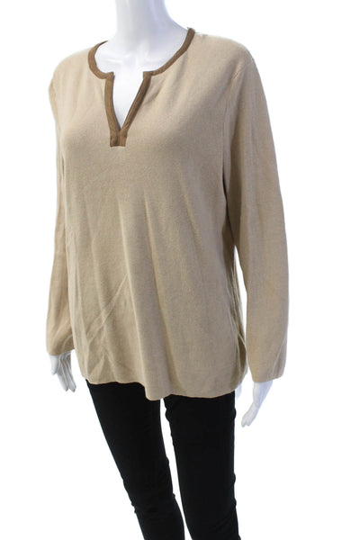 Lauren Ralph Lauren Women's Long Sleeves V-Neck Pullover Sweater Beige Size XL