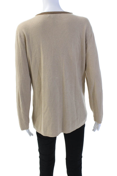 Lauren Ralph Lauren Women's Long Sleeves V-Neck Pullover Sweater Beige Size XL