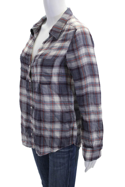 Joie Womens Cotton Plaid Collar Long Sleeve Button Down Shirt Blue Size XS