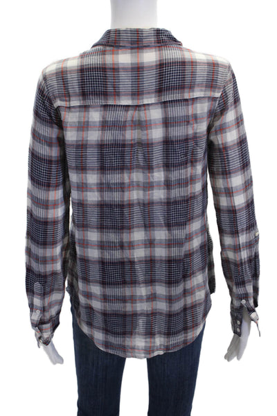 Joie Womens Cotton Plaid Collar Long Sleeve Button Down Shirt Blue Size XS