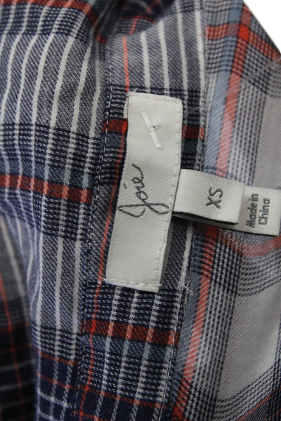 Joie Womens Cotton Plaid Collar Long Sleeve Button Down Shirt Blue Size XS