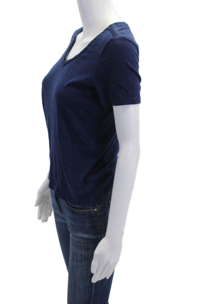 Maje Womens Linen Crew Neck Short Sleeve Tee Top Navy Blue Size 1