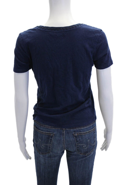 Maje Womens Linen Crew Neck Short Sleeve Tee Top Navy Blue Size 1