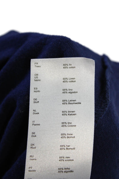 Maje Womens Linen Crew Neck Short Sleeve Tee Top Navy Blue Size 1