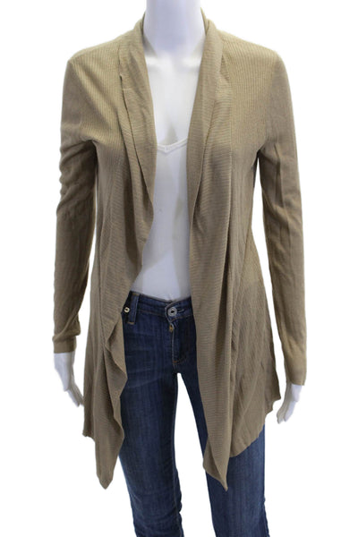 Theory Womens Ribbed Cowl Neck Long Sleeve Cardigan Sweater Top Brown Size P