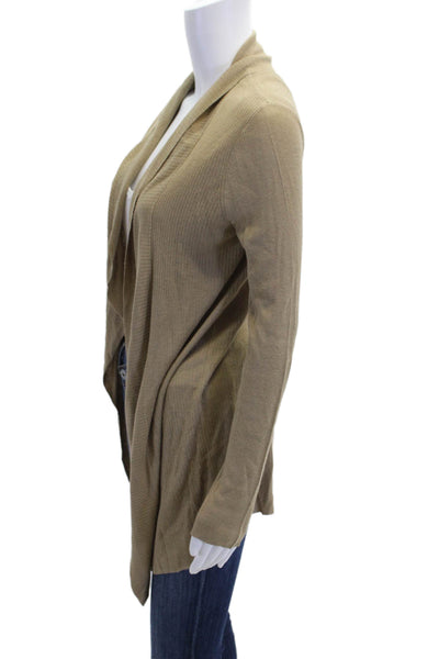 Theory Womens Ribbed Cowl Neck Long Sleeve Cardigan Sweater Top Brown Size P
