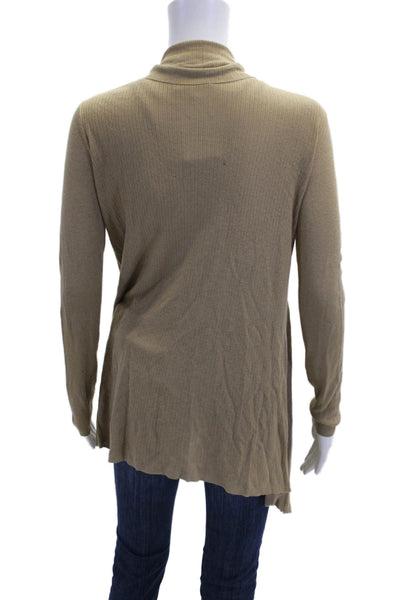 Theory Womens Ribbed Cowl Neck Long Sleeve Cardigan Sweater Top Brown Size P