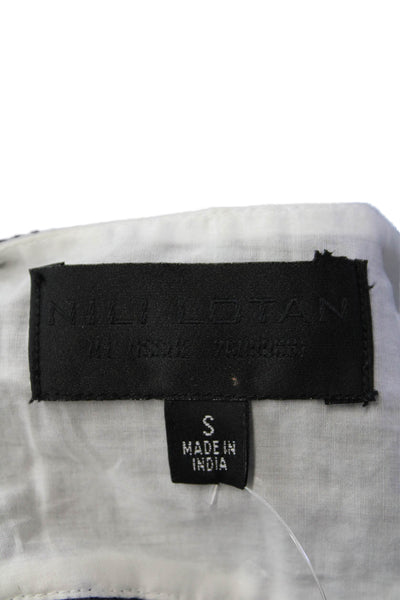 Nili Lotan Womens Cotton Embroidered V-Neck Short Sleeve Blouse Top White Size S
