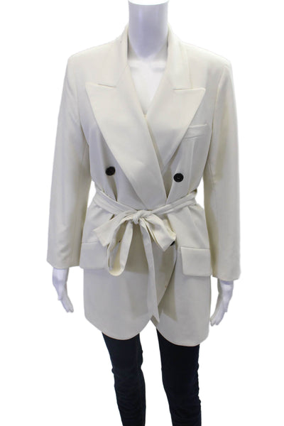 212 Goods Womens Peak Collar Long Sleeve Button Up Blazer Jacket White Size M