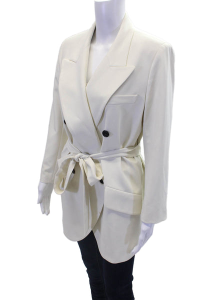 212 Goods Womens Peak Collar Long Sleeve Button Up Blazer Jacket White Size M