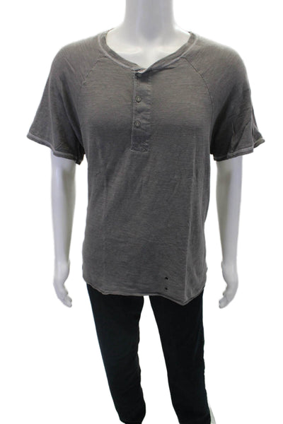 Rag & Bone Mens Cotton Short Sleeve Round Neck Henley Shirt Gray Size 2XL