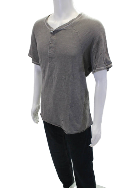 Rag & Bone Mens Cotton Short Sleeve Round Neck Henley Shirt Gray Size 2XL