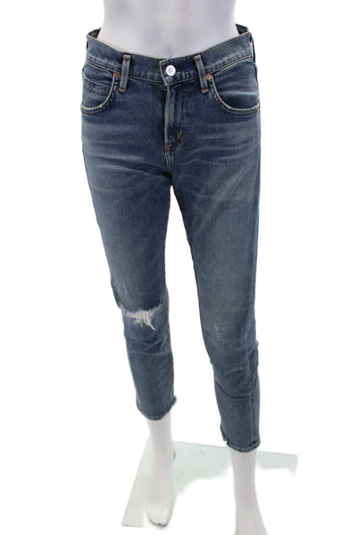 Citizens of Humanity Womens Elsa Distressed Mid Rise Slim Crop Jeans Blue 24