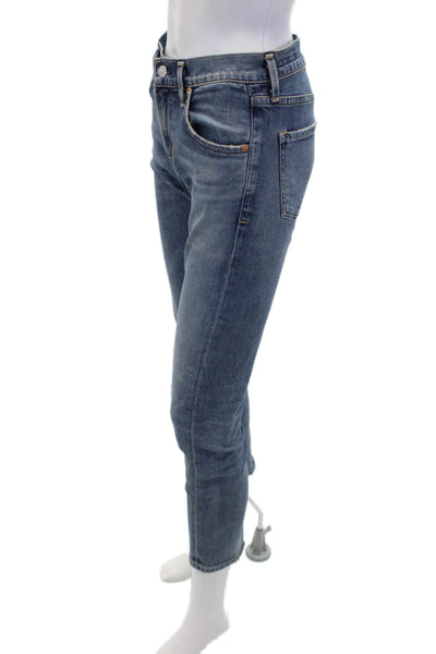 Citizens of Humanity Womens Elsa Distressed Mid Rise Slim Crop Jeans Blue 24
