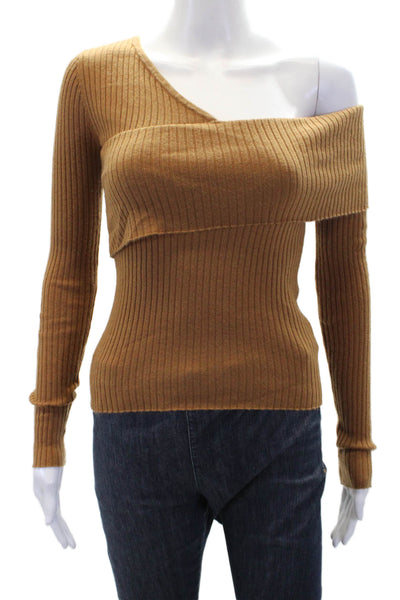 Lovers + Friends Womens Long Sleeve Ribbed Knit V Neck Sweater Brown Size XS