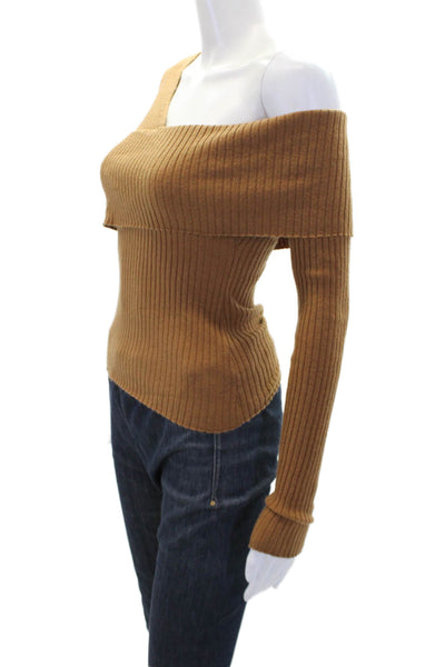 Lovers + Friends Womens Long Sleeve Ribbed Knit V Neck Sweater Brown Size XS