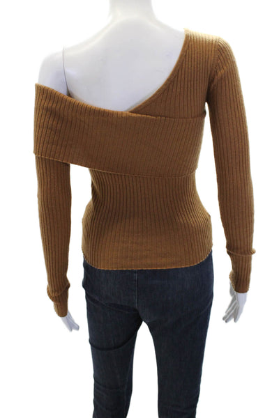 Lovers + Friends Womens Long Sleeve Ribbed Knit V Neck Sweater Brown Size XS