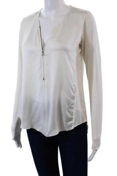 Go By GoSilk Womens Silk Zippered Detail Long Sleeve Blouse Solid White Size XS