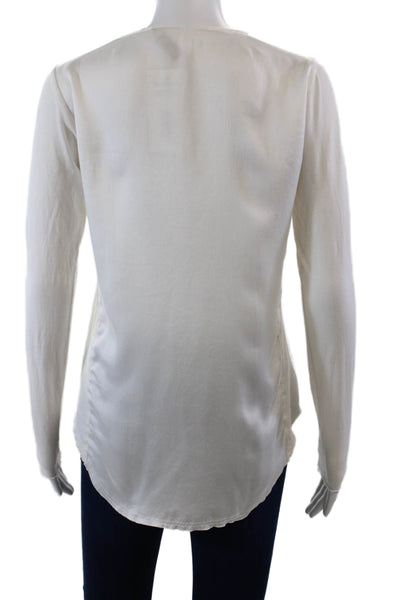 Go By GoSilk Womens Silk Zippered Detail Long Sleeve Blouse Solid White Size XS