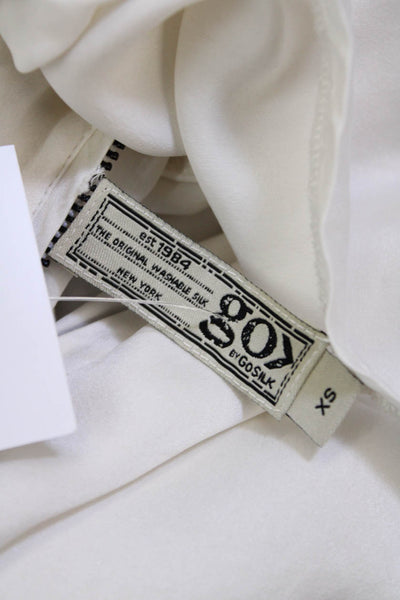 Go By GoSilk Womens Silk Zippered Detail Long Sleeve Blouse Solid White Size XS